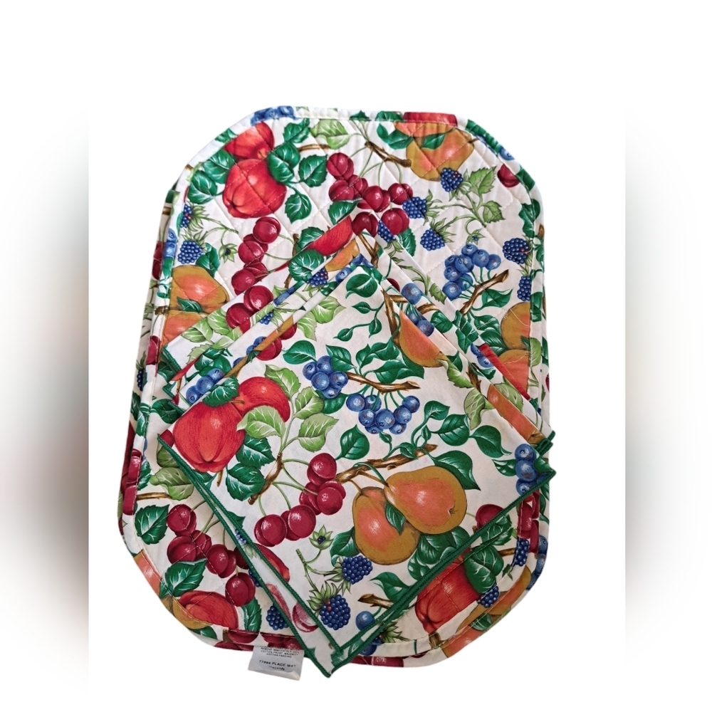 VTG KAY DEE RHAPSODY quilted fruit orchard placements napkins farmhouse USA - Picture 2 of 9